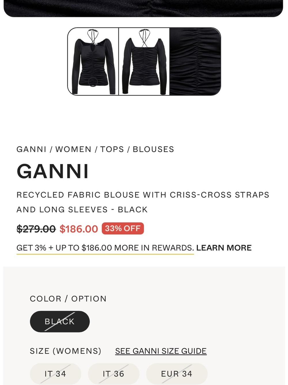 Ganni Black Ruched Long-Sleeve Halter Top - Picture 4 of 7